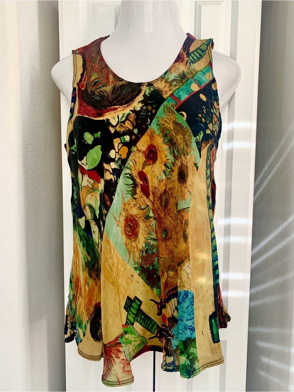 NWT URU Kristine St.Rrik Patchwork Art Painting Van Gogh Sunflowers Vintage Silk